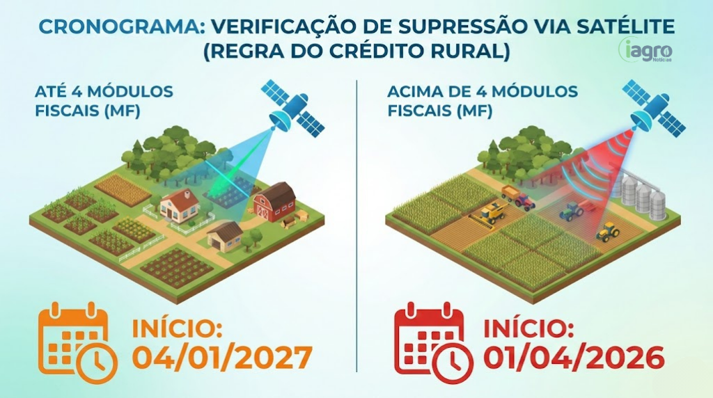 Imagem ilustrativa indicando o cronograma de verificação de supressão via satélite na Bahia.
