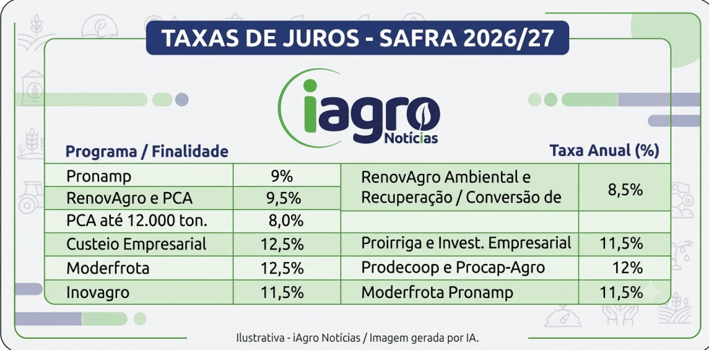 Taxas de juros plano safra 26/27